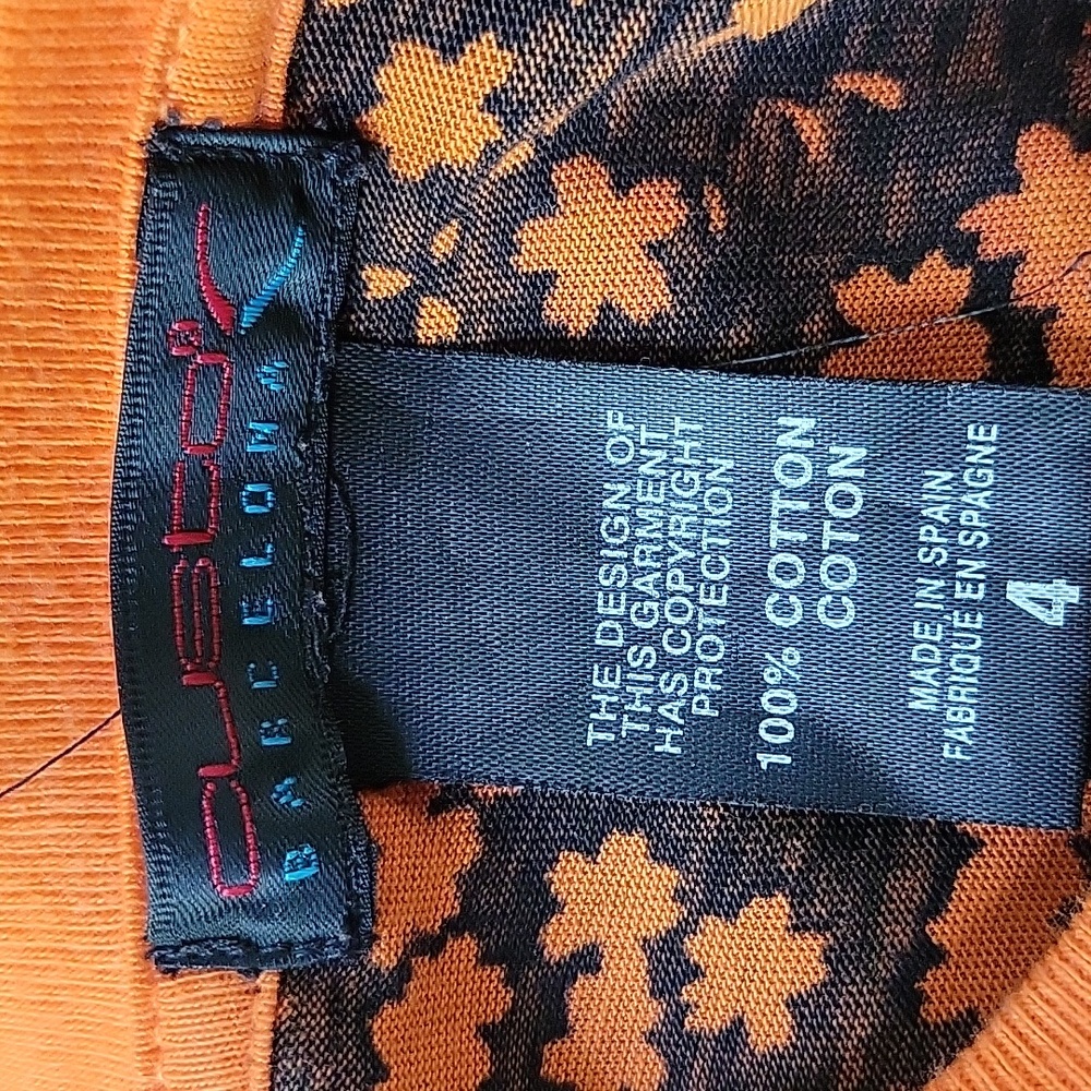Custo Barcelona Orange Graphic Print Long Sleeve Midi Dress Sz 4 - Picture 4 of 5